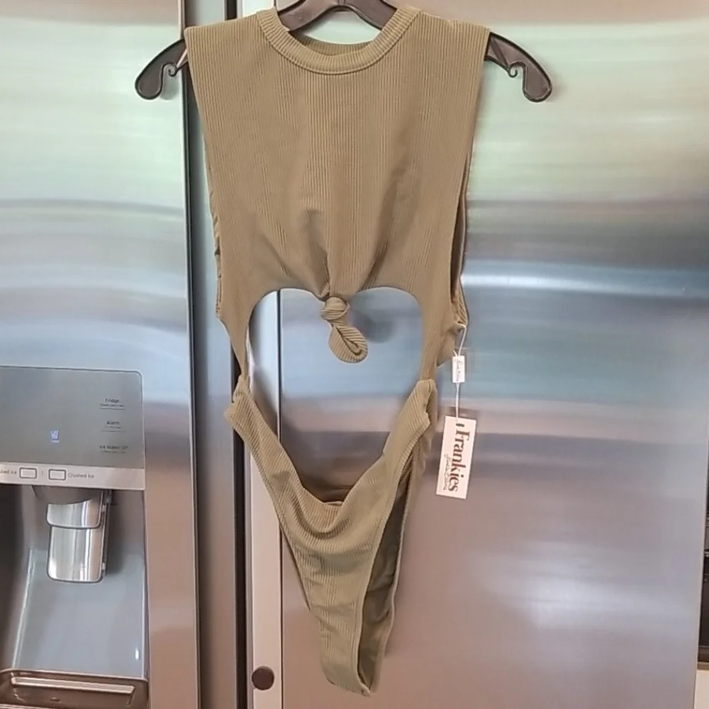 💕FRANKIE'S BIKINIS💕 Blake Ribbed One Piece Swimsuit Olive Green Large L NWT